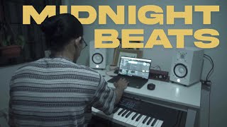 midnight, making beats.