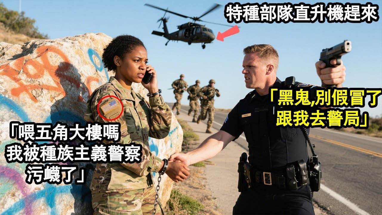 黑人女軍人被種族主義警察污衊逮捕，當她打電話給五角大樓後，直升機和特種部隊立馬趕來！