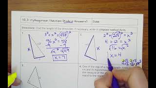 10.3- Pythagorean Theorem (Radical Answers)