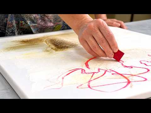 Easy Abstract Flower Painting – Texture, Cracks & Gold