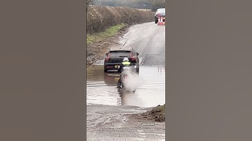 Would You Take The Risk?! 😅 #RoadClosed #Motorbike #Steam #wow #CarStuck #Bikes #FloodingUK #FYP