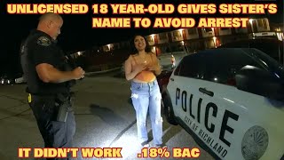 Bodycam DUI Arrest - 18 Year-Old Woman Arrested for DUI and 4 Other Charges
