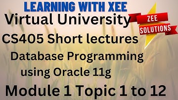 CS405 Database Programming using Oracle 11g Short lecture Module 1 Virtual University of Pakistan