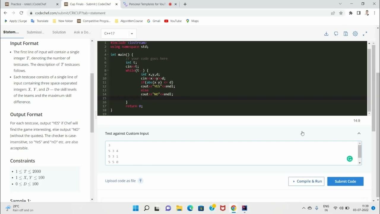 Cup Finals Codechef Problem Solutions in Java and C++ Hindi | March ...