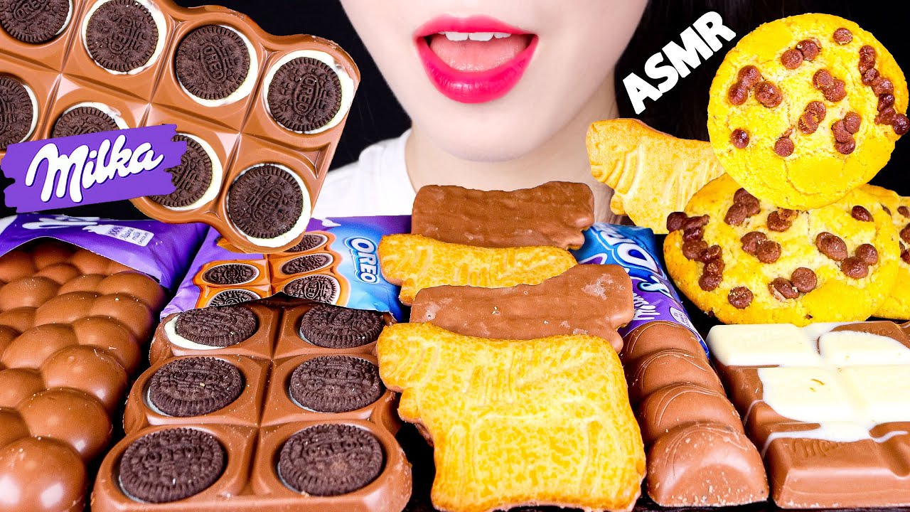 ASMR MILKA CHOCOLATE FEAST, OREO SANDWICH CHOCOLATE, MILKA CHOCO MOO, MUKBANG, REAL EATING SOUNDS