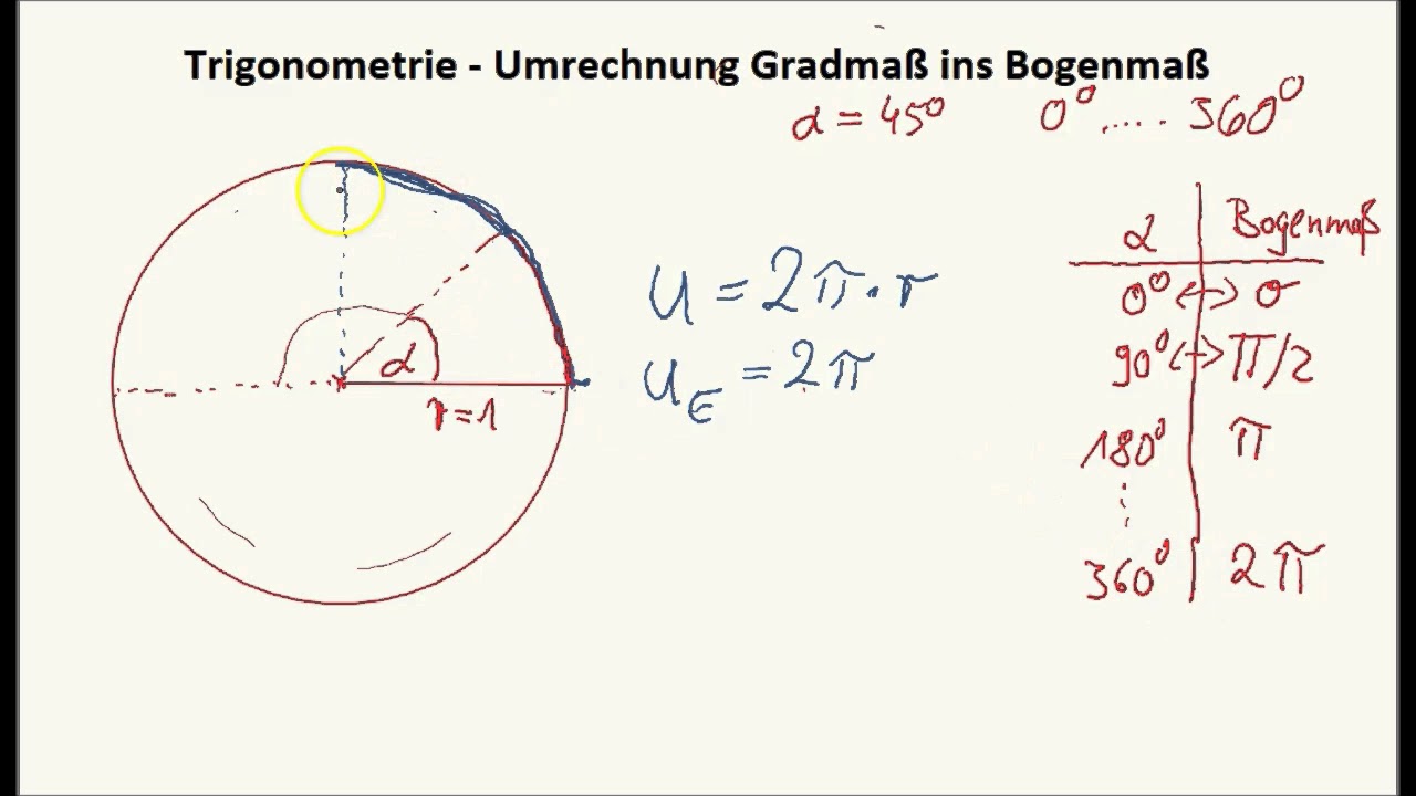 Trigonometrie Umrechnung Gradmass ins Bogenmass YouTube