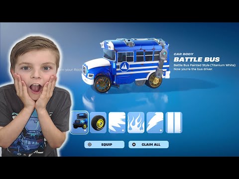 My Kid Reaction Unlocking FREE NEW Fortnite Battle Bus Car &amp; Unlocking NEW Music Battle Pass Today