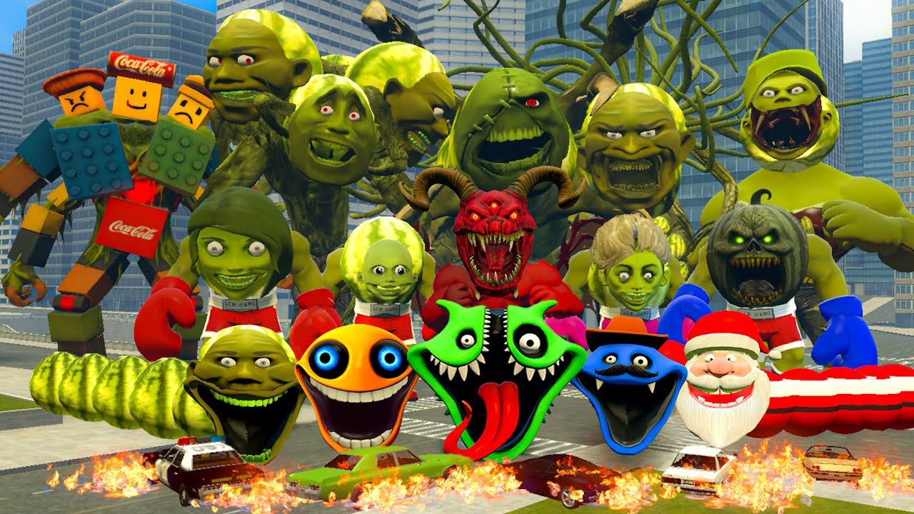 Epic Showdown Roblox Hungry Worm Family vs Lin Gang Melon Female Hungry Worm! - The War Over in Gmod