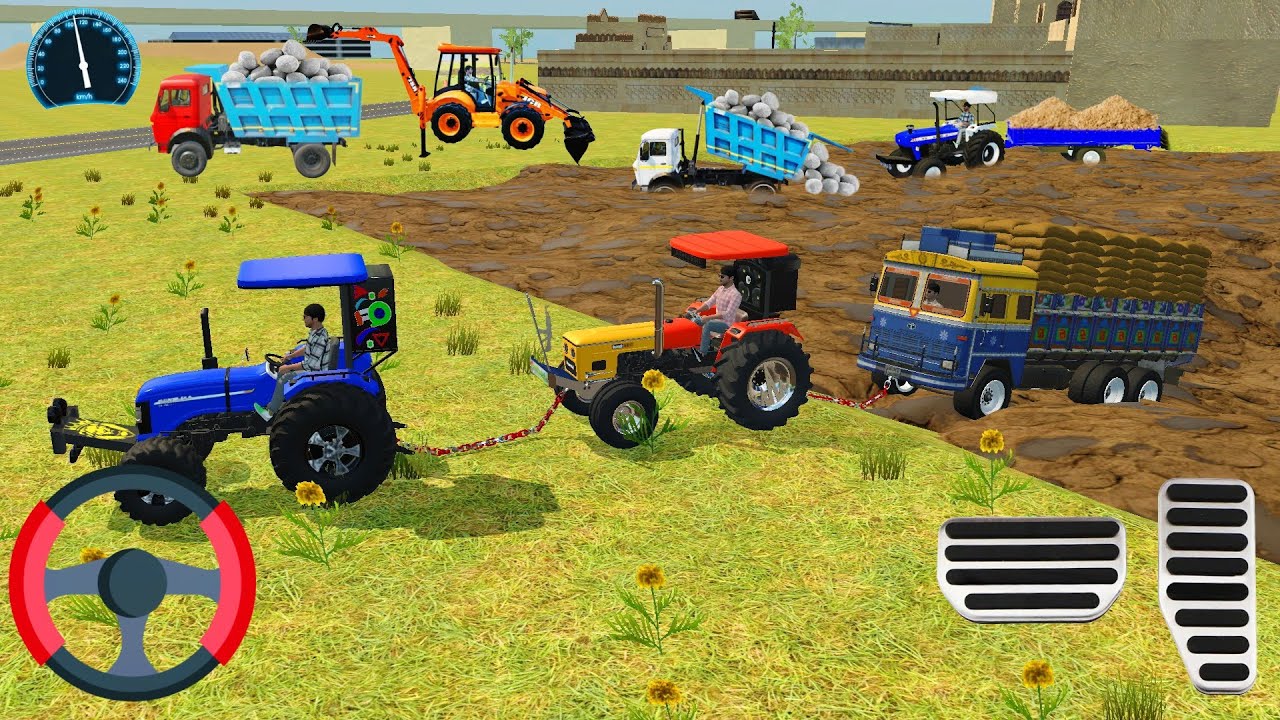 Truck stuck in mud tractors rescue the truck from the mud #truck #gaming 
