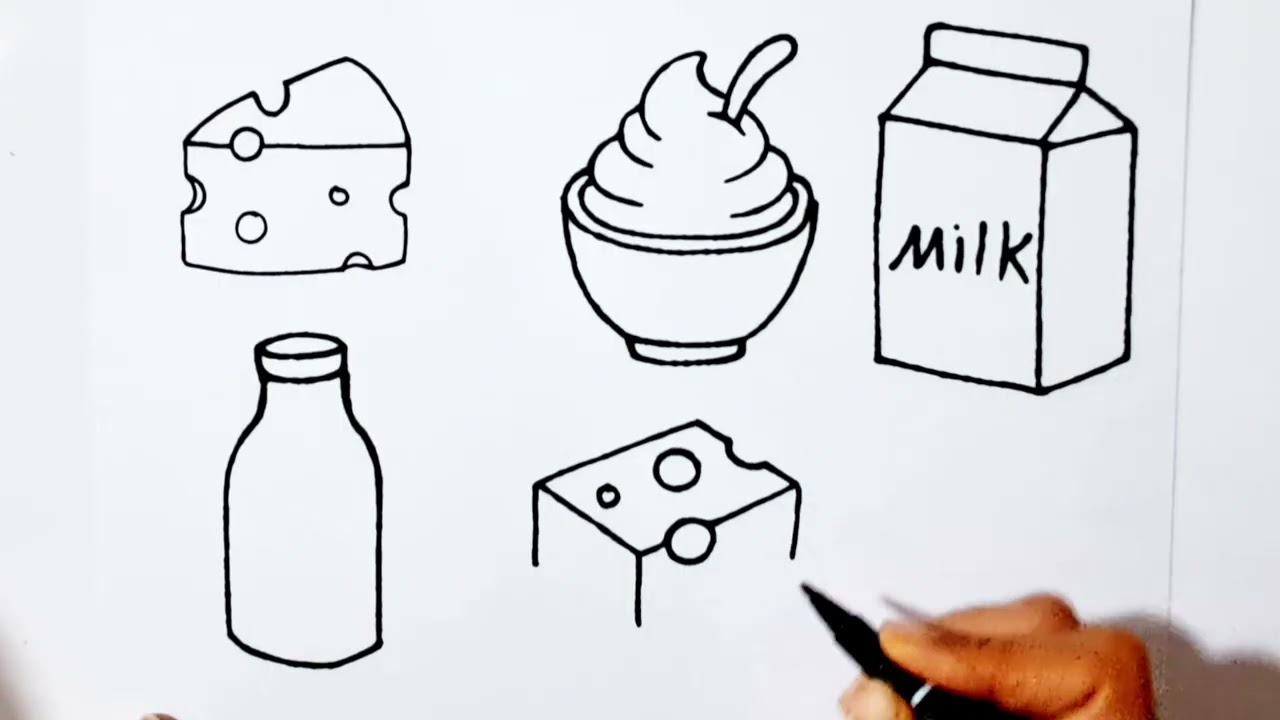 “Easy Kids Breakfast Food Drawings | Simple Step‑by‑Step Sketches of Cheese, Milk, Yogurt & More”