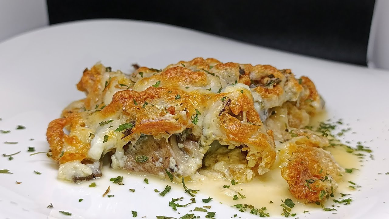 Setas con cortezas de jamón y queso. Hongos. Setas Shiitake. Setas de Ostras.