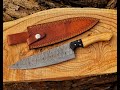 Handmade Damascus Chef Knife 13” Kitchen Knife with Wood Handle &amp; Leather Sheath