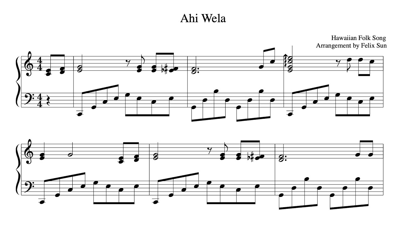 Ahi Wela Hawaiian Folk Song   Piano Sheet Music