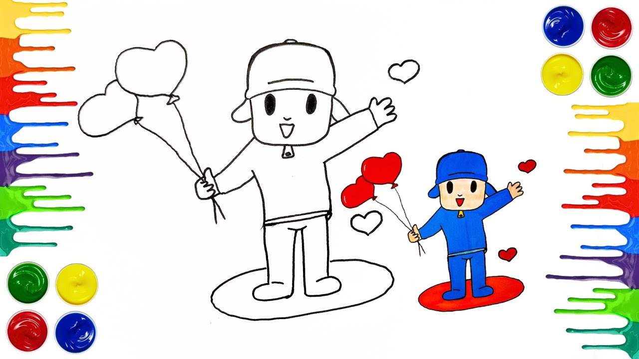 How to draw easy Pocoyó for kids/Drawing valentine's Day/Drawing and ...