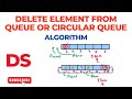 Algorithm for Deleting Elements from Queue and Circular Queue | Data Structures