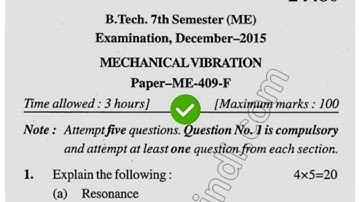 2015 Mdu BTech ME 7th Sem Mechanical Vibration Question Paper