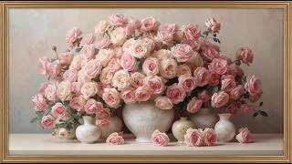 Vintage Pink Roses 🌸 Elegant Floral Art | Cozy Aesthetic TV Wallpaper (4K UHD)