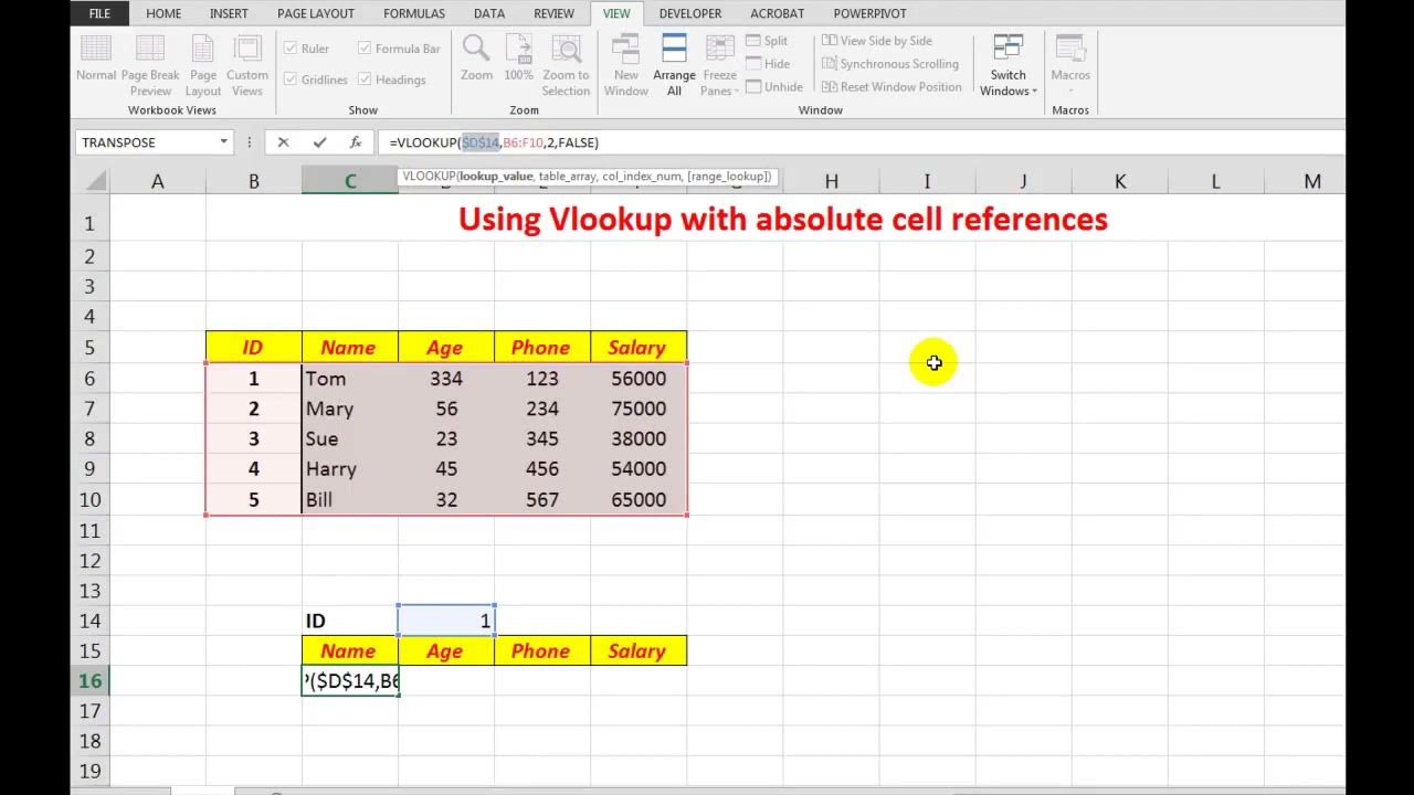 How to see multiple VLOOKUP record results using absolute referencing