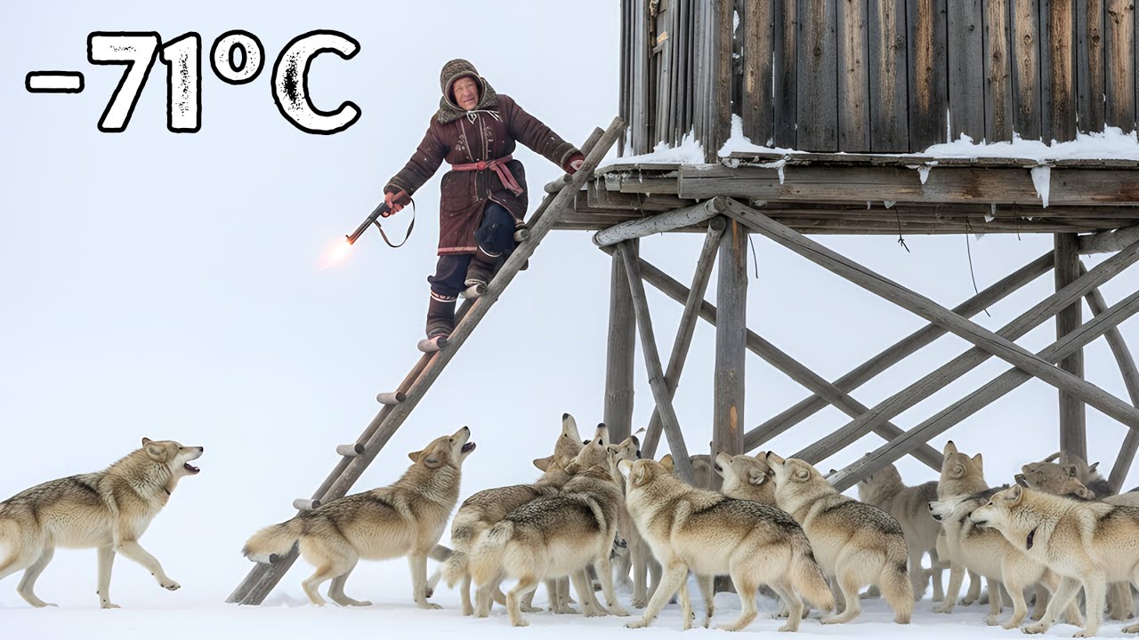 Widow on a 5 Meter Stilt Cabin Life in a Blizzard, Driving Off Wolves| Surviving –71°C in Yakutia