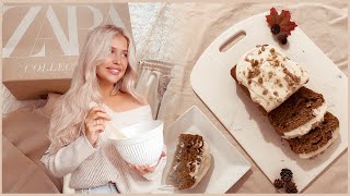 A COSY DAY AT HOME | baking pumpkin loaf cake, a huge primark/zara haul + my new office reveal