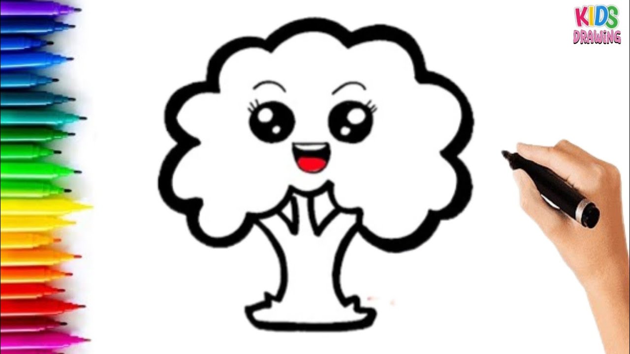 How to Draw Tree || Simple Drawing Step by Step for Beginners || Kids ...