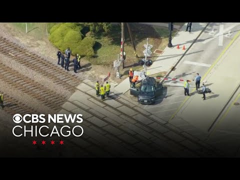 Metra UP-NW trains moving again after car struck near Palatine - YouTube