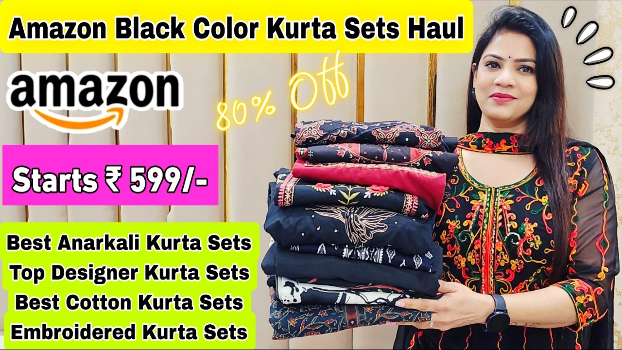Amazon Black Color Kurta Sets Haul,Anarkali,Embroidered,Cotton Kurta Sets,Rajni Style Tips 