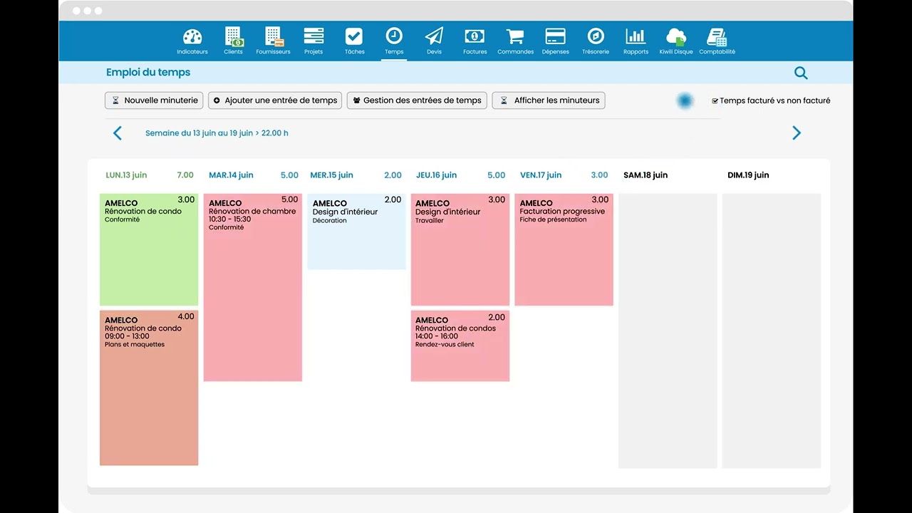 Fonctionnalité de gestion  et suivi de temps du logiciel Kiwili