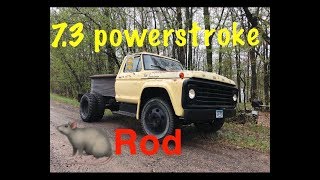 7.3 POWERSTROKE SWAP 1976 F600 IS BACK! drive around and cold start LOTS OF SMOKE