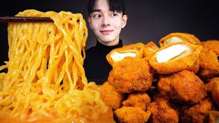 ASMR MUKBANG| 로제 불닭볶음면 bhc 핫뿌링클 치즈볼 양념치킨 먹방 FIRE CHICKEN NOODLES& CHEESE FRIED CHICKEN eating sounds