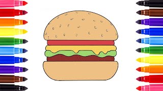 How to Draw and Color a Burger 🍔 for kids. Easy Drawing Step by Step #art