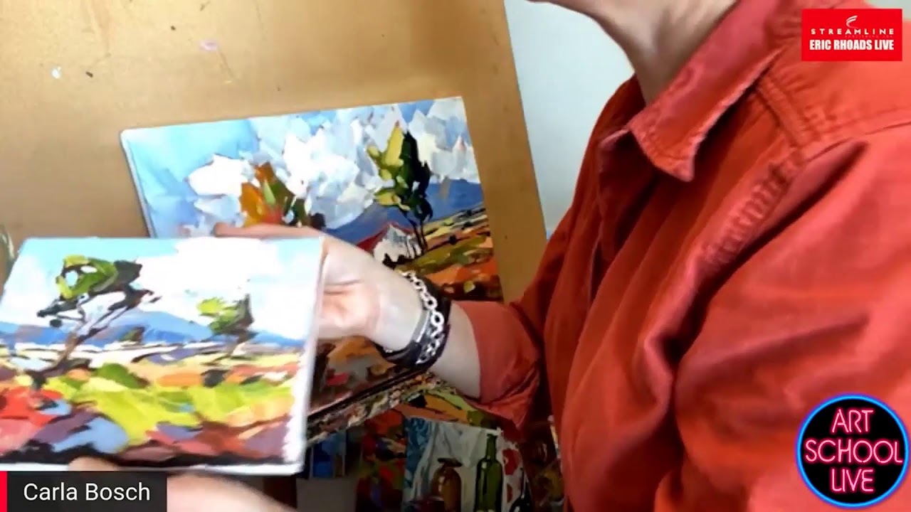 Карла Бош демонстрирует яркий пейзаж акриловыми красками