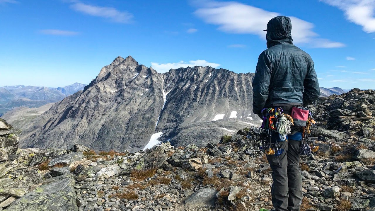 Climbing Romsdalshorn in Norway from the north site.
