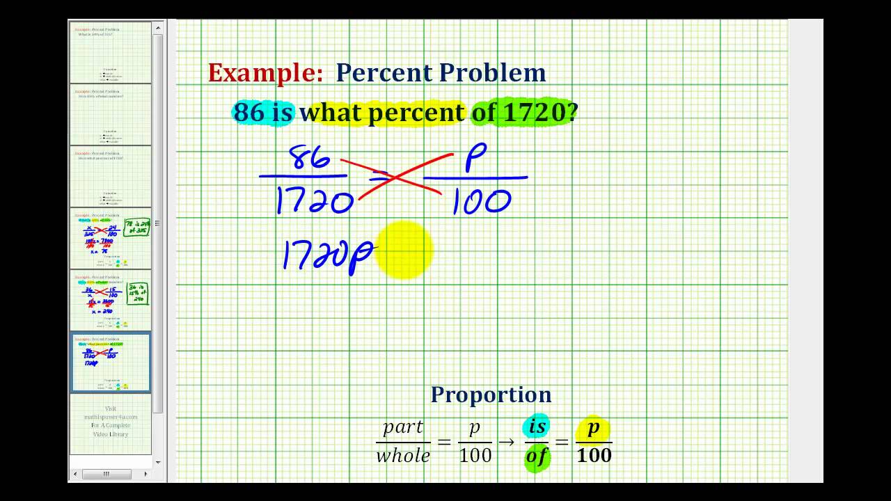 Example 19: Determine What Percent One Number is of Another Using a Percent  Proportion