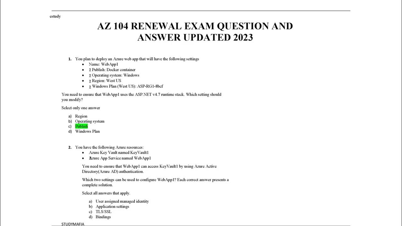 AZ 104 RENEWAL EXAM QUESTION AND ANSWER 2023 UPDATED PDF YouTube
