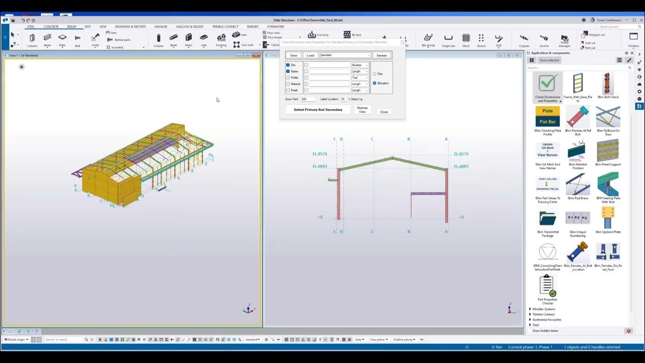 Tekla open api check dimension and properties youtube