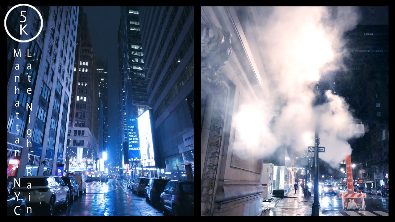 NYC Late Night Rainfall   Manhattan New York 5K   Vertical Video