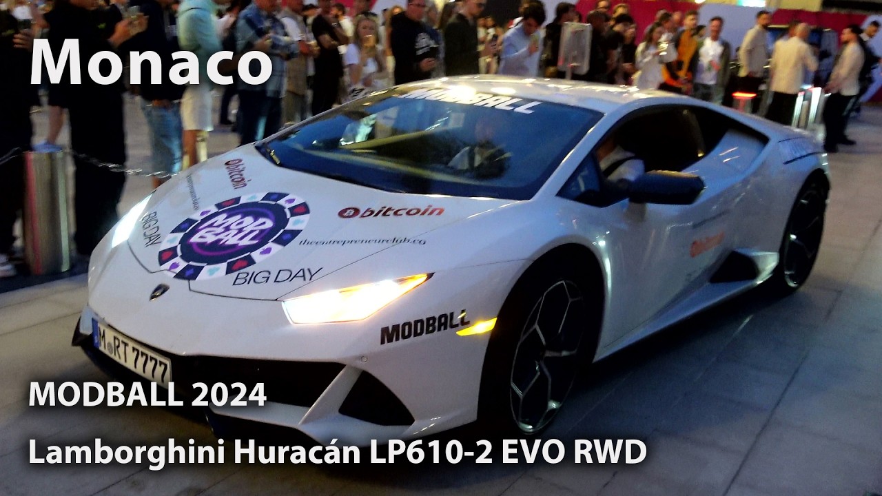 Modball 2024-Lamborghini Huracán LP610-2 EVO RWD supercar driving at Casino Monte Carlo Monaco in 4K