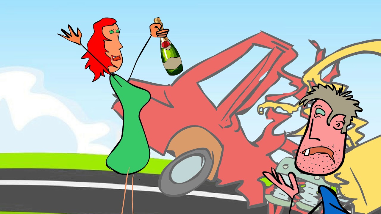 Funny animated DRUNK CAR CRASH CARTOON!! (don't trust women) - YouTube