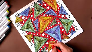 Colorful Zentangle Triangle Art Creation || How to Zendoodle Triangle step by step for beginners