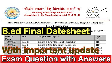 Crsu b.ed 1st & 2nd year reappear and regular final datesheet