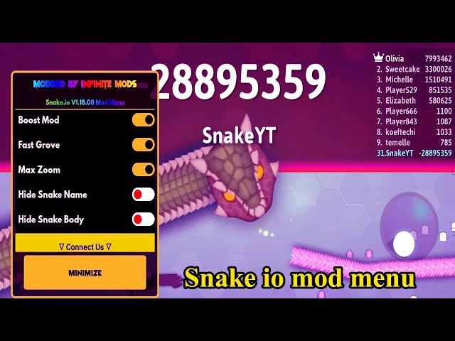 SNAKE.IO MOD MENU EPIC SNAKE IO GAMEPLAY 🐍 USES ALL HACK MOD/WALL HACK/GLITCH  🐍 