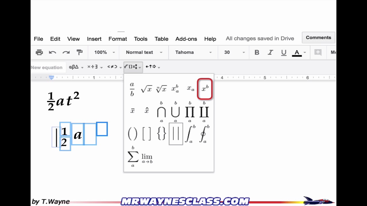 Equations (Equation Editor) in Google Docs