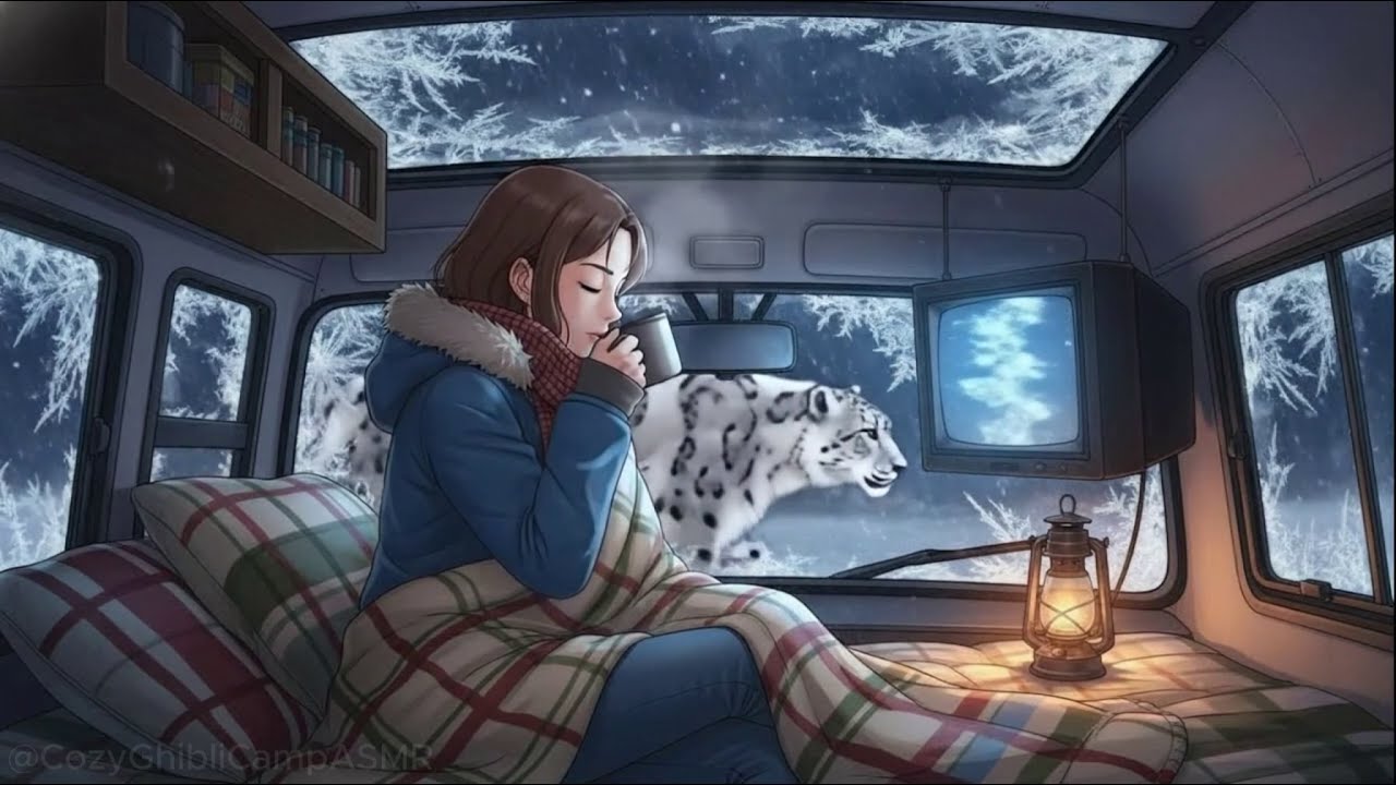 Cozy Ghibli Van Camping ASMR 🌲 Snowy Mountains, Cooking & Wildlife