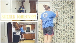 HOW TO PAINT OVER WALLPAPER!!!! ll Major Kitchen Makeover!!!!