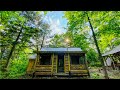 Building with Logs, Screened Porch, Cast Iron Cooking, Bear Cracklings on a Campfire OFF GRID CABIN