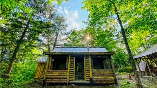 Building with Logs, Screened Porch, Cast Iron Cooking, Bear Cracklings on a Campfire OFF GRID CABIN