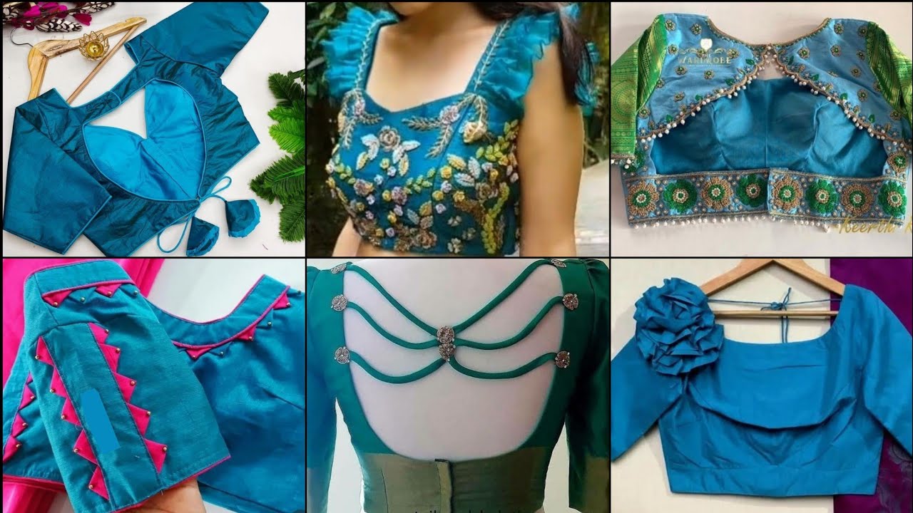 Blue Blouse Design New 2022/Sky Blue Blouse Design Back Side ...