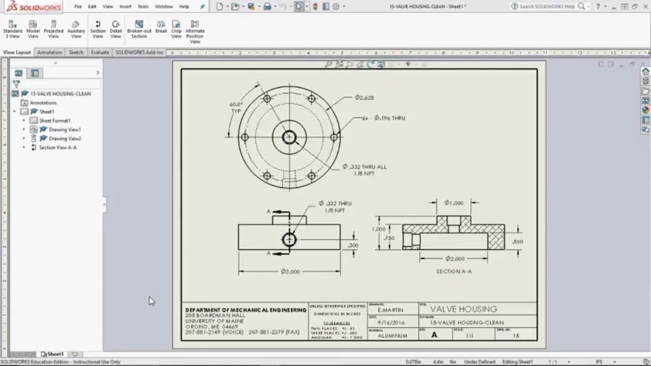 Solidworks Sheets: Drawing Views And Dimensioning