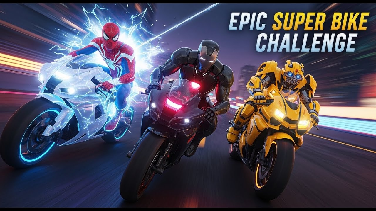Cosmic Spider Man vs Iron Man & Bumblebee  Epic Super Bike GTA V Challenge